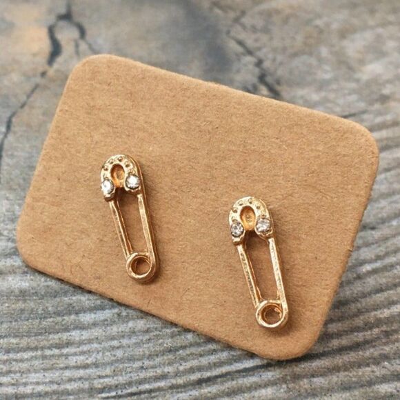 Tiny Safety Pin Earrings Gold - Picture 1 of 5